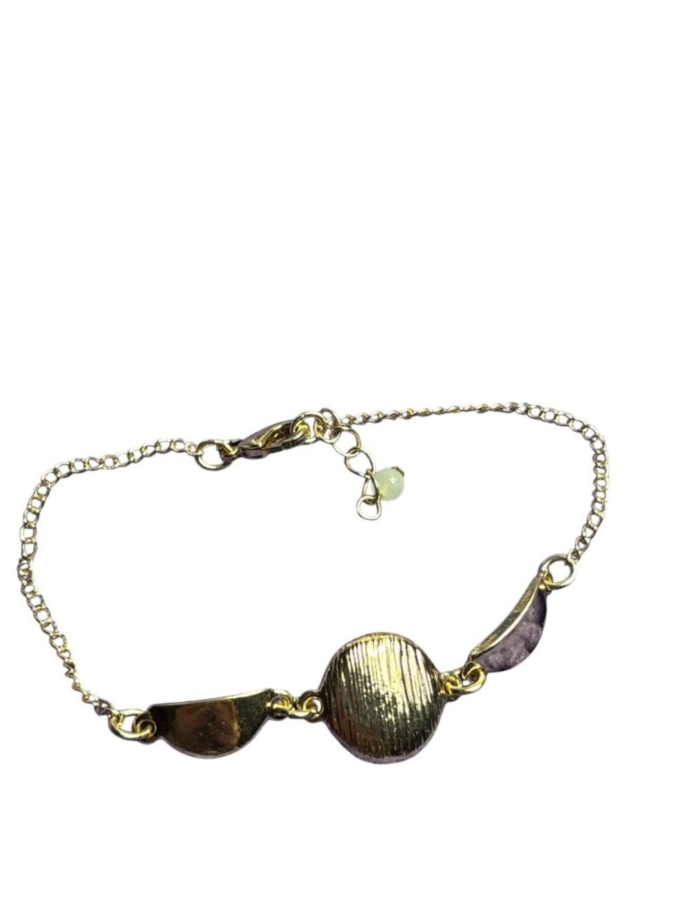 Goldtone Chain Bracelet Textured Circle Half Circles 7.5 - 8.5 inches Long